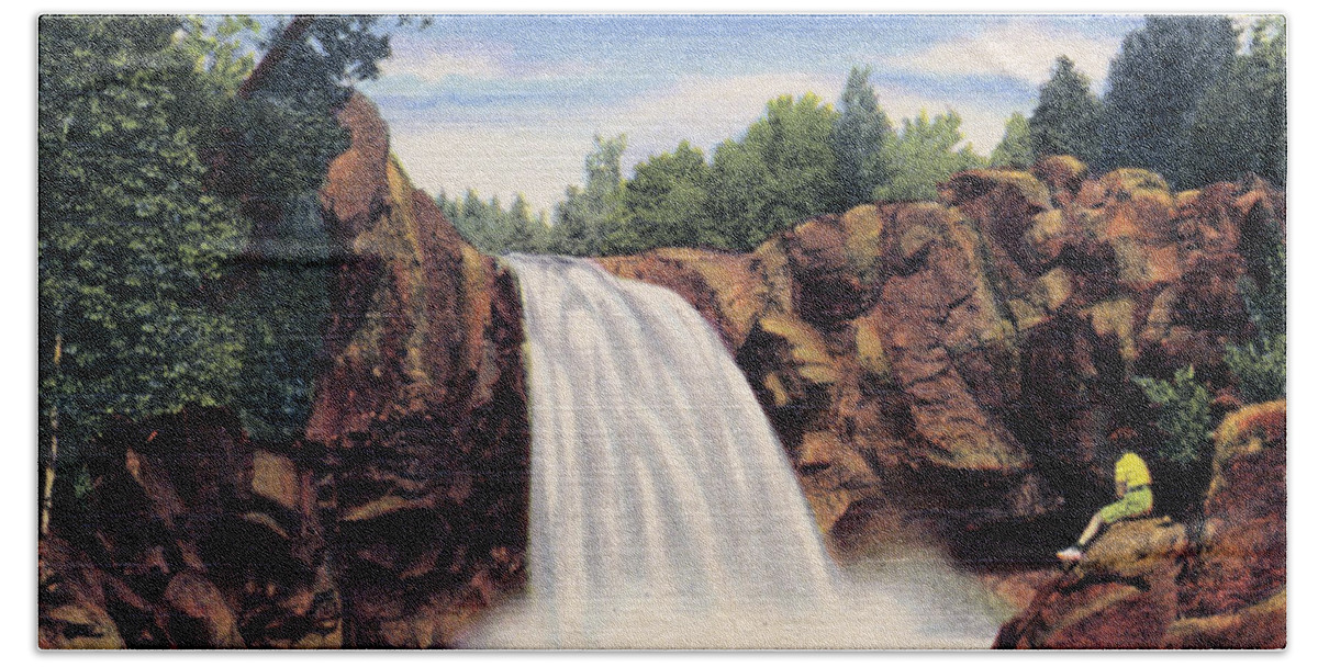 Duluth Hand Towel featuring the photograph Ilgen Falls, Baptism River by Zenith City Press