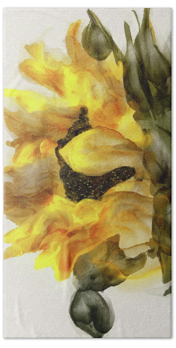 Sunflower Bath Towel featuring the digital art Sunflower In Profile by Lois Bryan