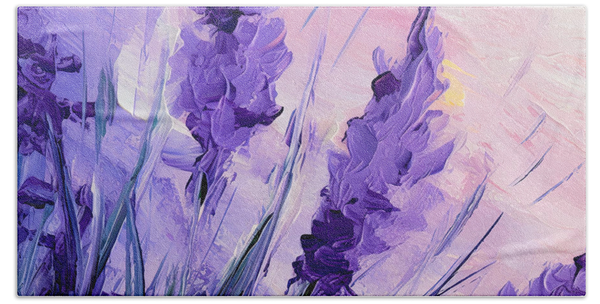 Lavender Hand Towel featuring the painting Impression in Purple by Lourry Legarde