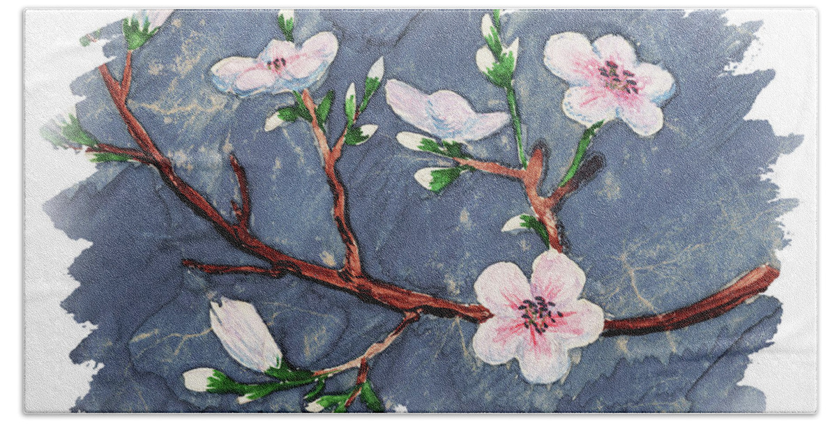 Cherry Blossoms Bath Towel featuring the painting Impulse Of Nature Watercolor Cherry Blossoms Free Brush Strokes IV by Irina Sztukowski