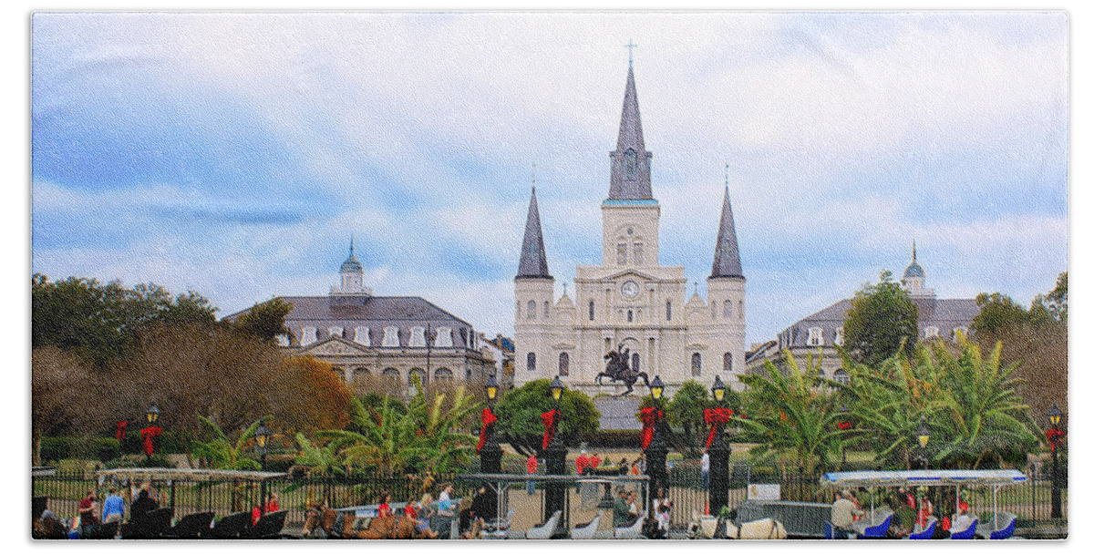 New Orleans Bath Towel featuring the photograph In Christmas Mist by Iryna Goodall