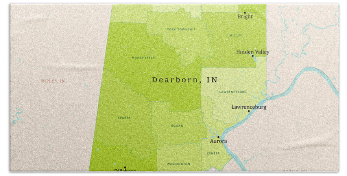 County Hand Towel featuring the digital art IN Dearborn County Vector Map Green by Frank Ramspott