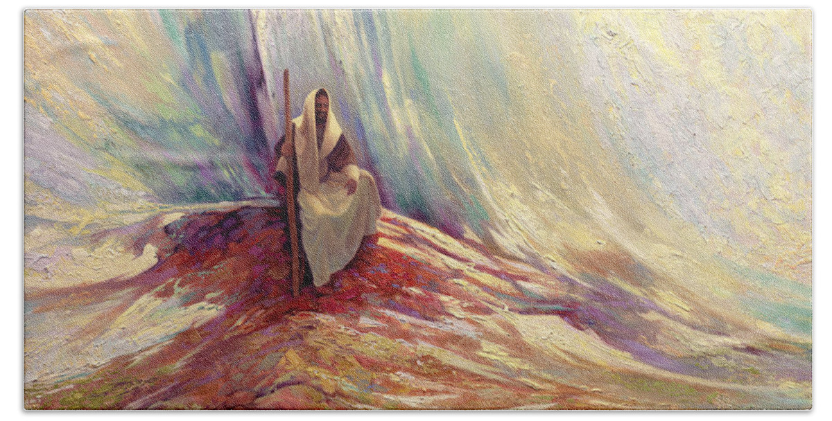 Jesus Hand Towel featuring the painting In the Beginning by Greg Olsen