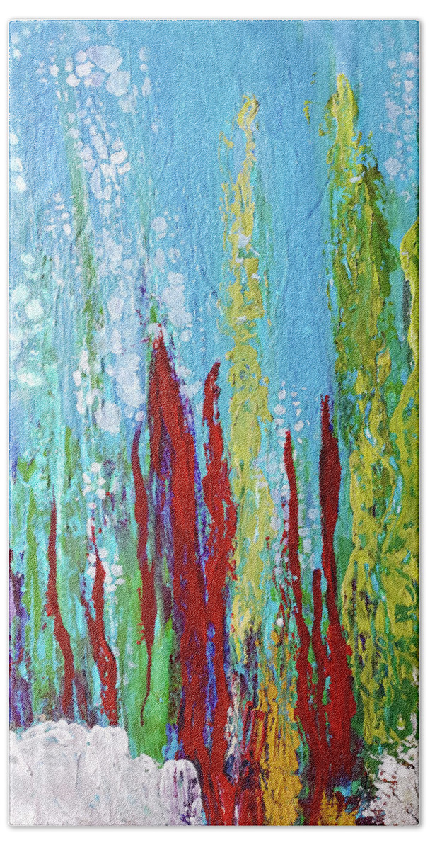 Abstract Bath Towel featuring the painting In the Depths 4 by Sharon Williams Eng