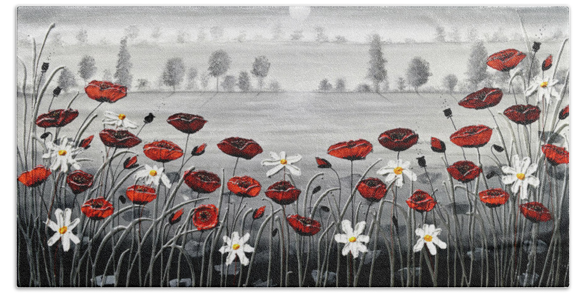 Red Poppies Bath Towel featuring the painting In the Distance by Amanda Dagg