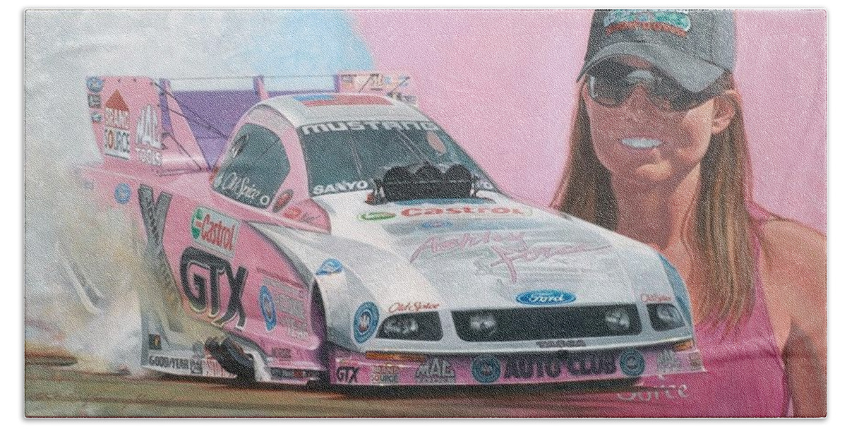 Ashley Force Nhra Funny Car Hand Towel featuring the painting In The Pink by Kenny Youngblood