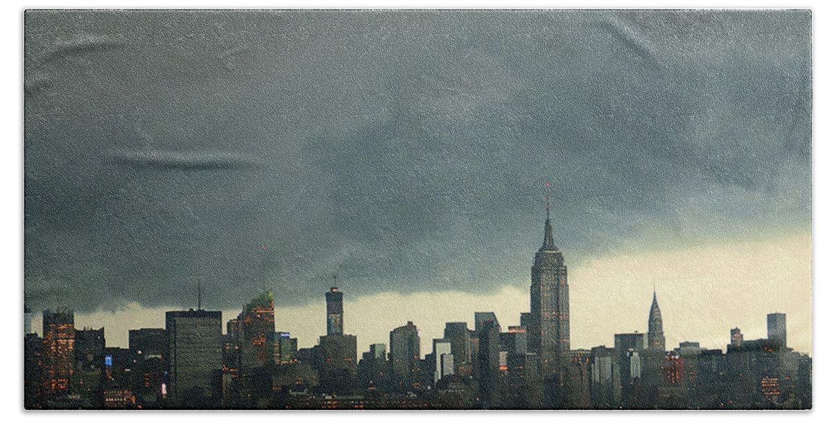 Nyc Hand Towel featuring the photograph Incoming Storm over NYC by Alina Oswald