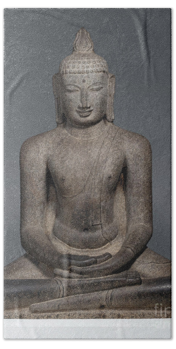 1100s Bath Towel featuring the sculpture Indian Buddha by Granger