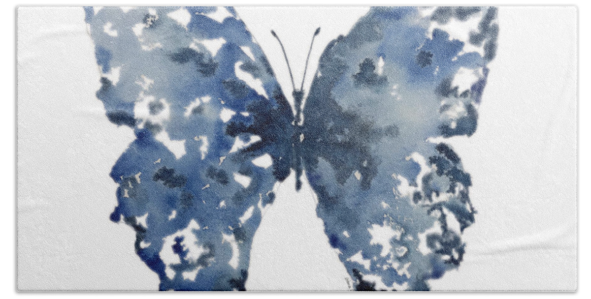 Butterfly Hand Towel featuring the painting Indigo Butterfly by Liana Yarckin