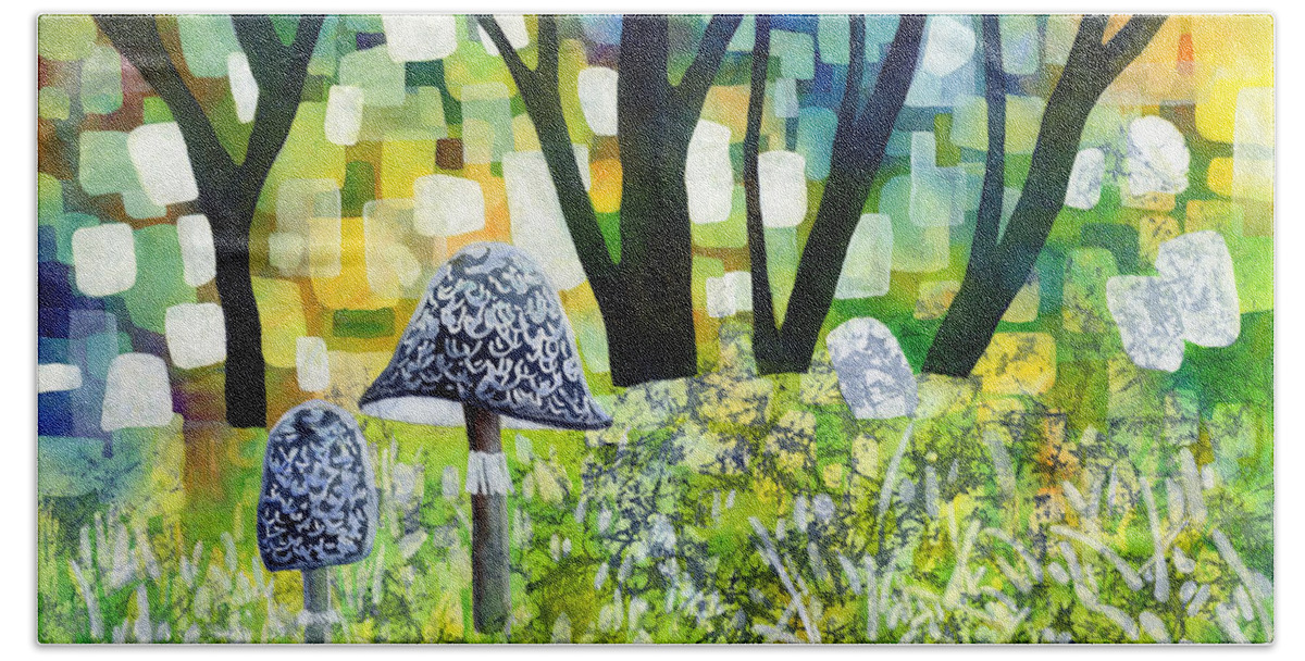 Mushroom Hand Towel featuring the painting Indigo Mushroom by Hailey E Herrera