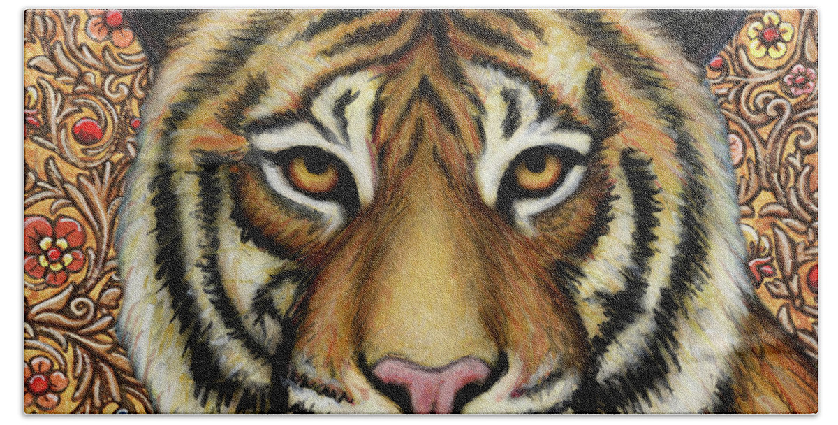 Tiger Bath Towel featuring the painting Indochinese Tiger Tapestry by Amy E Fraser