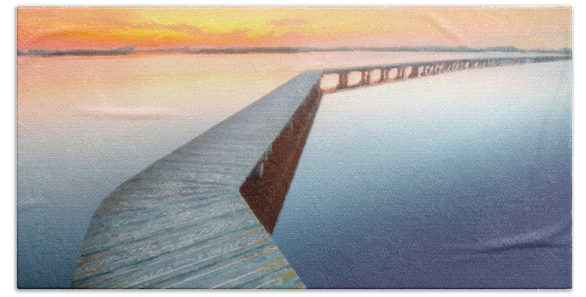 Bridge Bath Towel featuring the painting Infinity Dock 3 by Tony Rubino