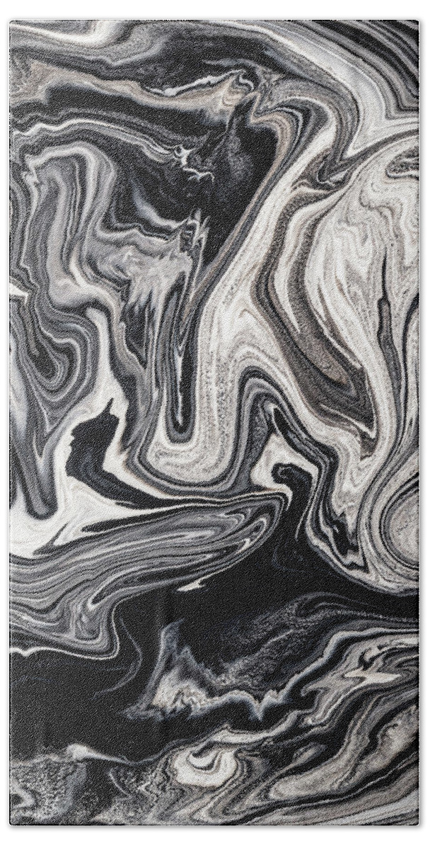Ink and paint swirls black and white. Bath Towel by David