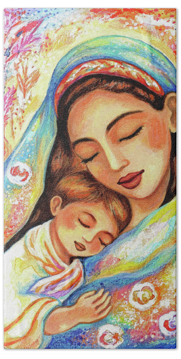 Mother And Child Hand Towel featuring the painting Inner Silence by Eva Campbell