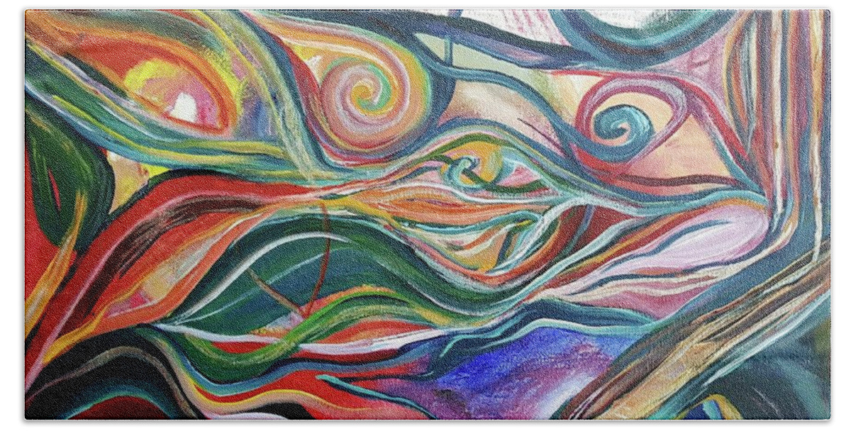 Abstract Bath Towel featuring the painting Inner Stream by Jackie Ryan