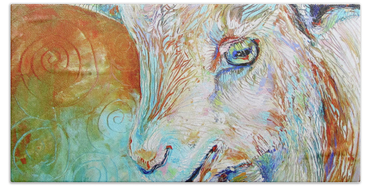 Baby Goat Hand Towel featuring the painting Innocence by Kathleen Steventon