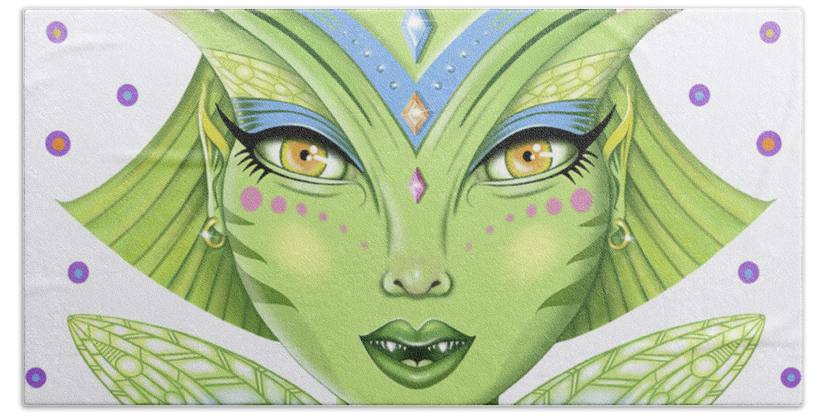 Fantasy Hand Towel featuring the digital art Insect Girl, MantisAnne - Sq.White by Valerie White