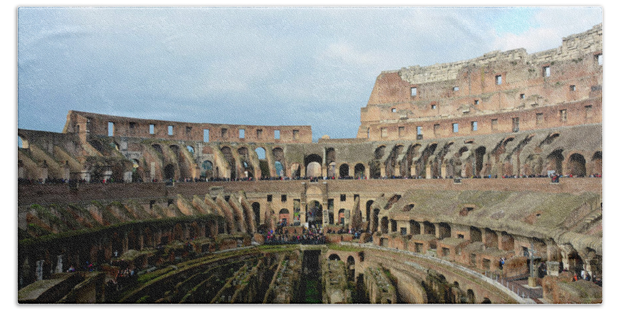 Colesseum Bath Towel featuring the photograph Inside the Colosseum by Regina Muscarella