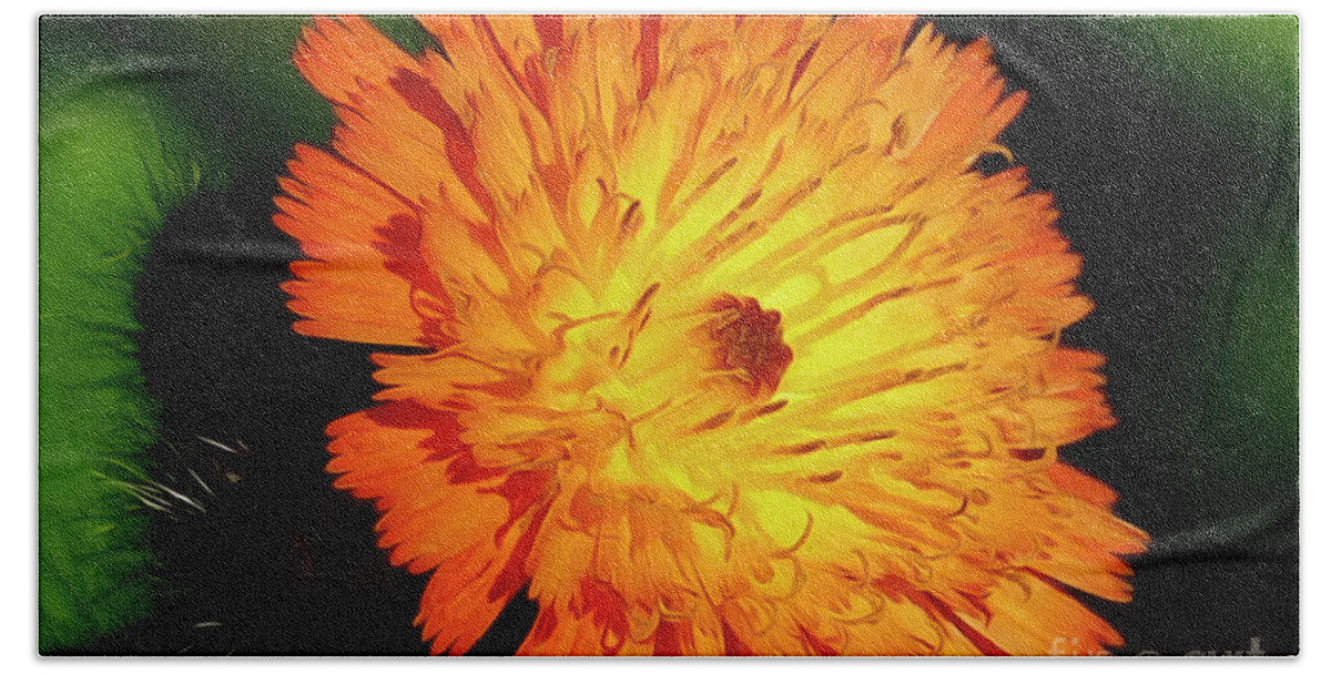 Wildlflower Bath Towel featuring the photograph Insides of an Orange Flower Macro Digital by Sandra J's