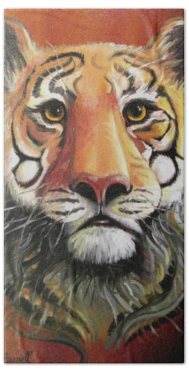 Tiger Bath Towel featuring the painting Intent Tiger by Donald Presnell