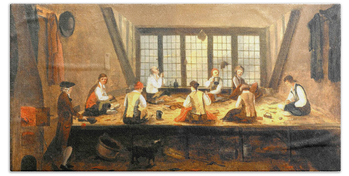 Painting Hand Towel featuring the painting Interior of Tailor's Shop by Anonymous