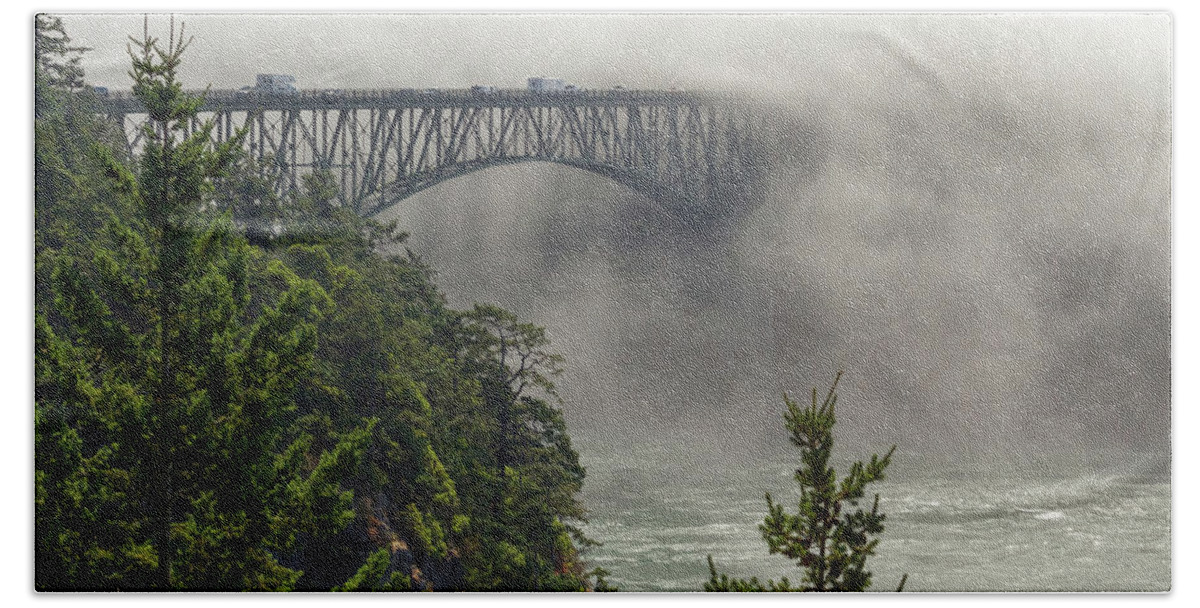 Deception Pass Hand Towel featuring the photograph Into The Mist by Michael Rauwolf