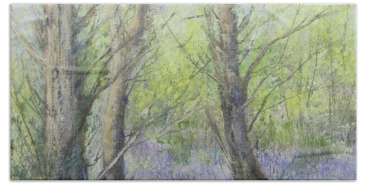 Woodland Painting Bath Towel featuring the painting Into the Woods by Valerie Travers