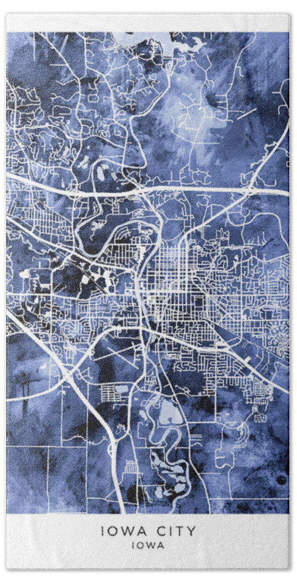 Iowa City Hand Towel featuring the digital art Iowa City Map #67 by Michael Tompsett
