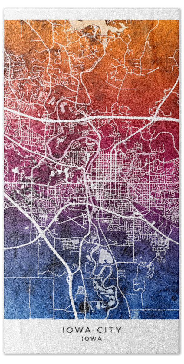 Iowa City Hand Towel featuring the digital art Iowa City Map #69 by Michael Tompsett