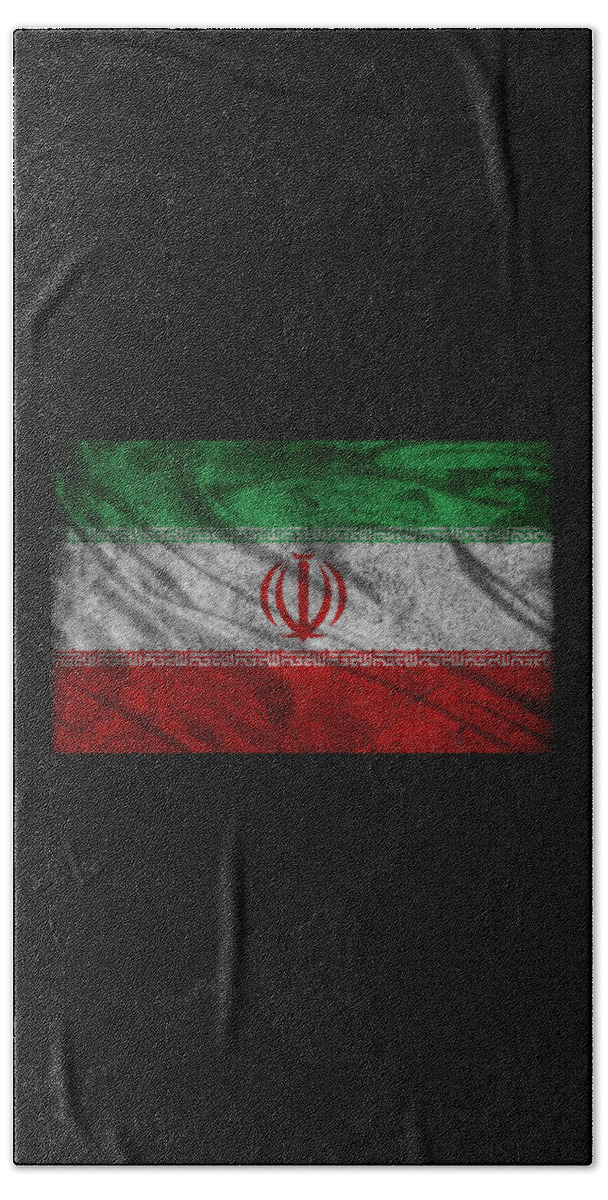 Funny Hand Towel featuring the digital art Iran Flag Retro by Flippin Sweet Gear