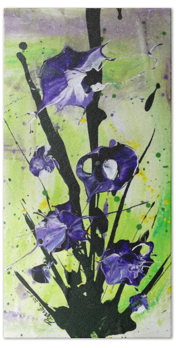 Abstract Flower Art Bath Towel featuring the painting Iris by Pearlie Taylor