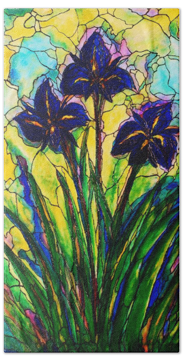 Original Art Hand Towel featuring the painting Irises by Rae Chichilnitsky