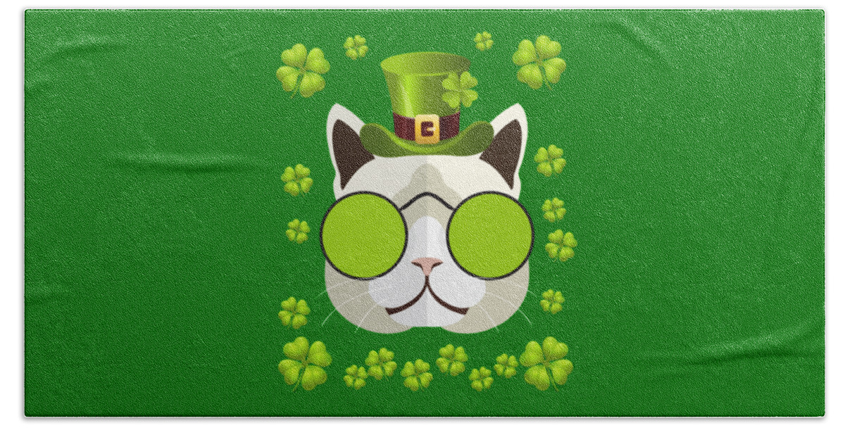 Funny Bath Towel featuring the digital art Irish Leprechaun Cat by Flippin Sweet Gear