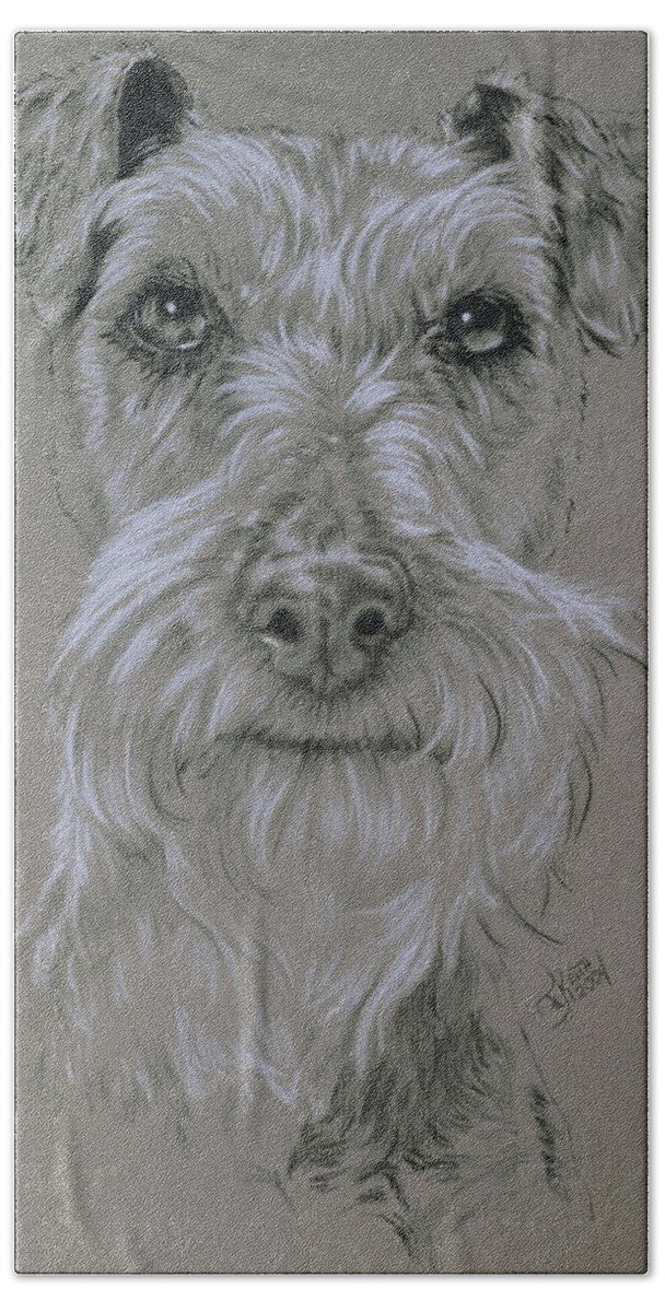 Purebred Bath Towel featuring the drawing Irish Terrier Portrait in Graphite by Barbara Keith