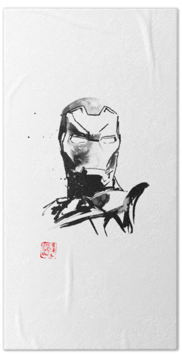 Ironman Hand Towel featuring the drawing Ironman 03 by Pechane Sumie