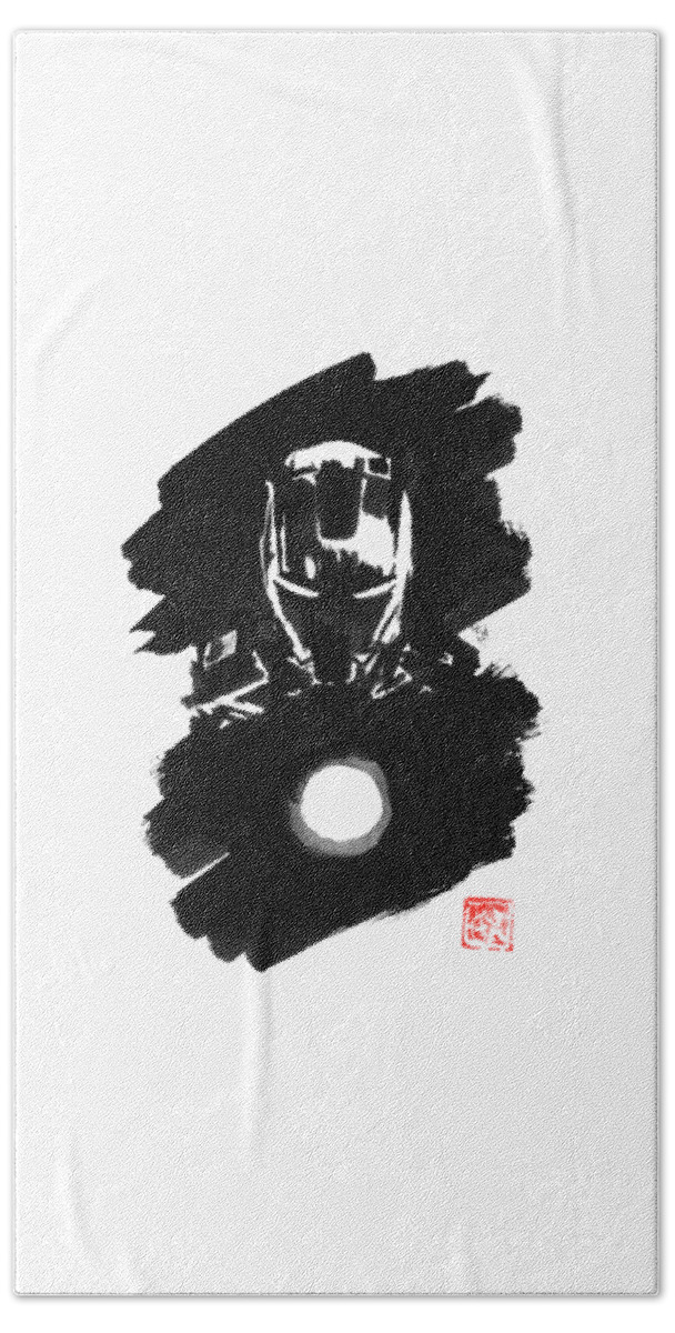 Ironman Hand Towel featuring the drawing Ironman 06 by Pechane Sumie