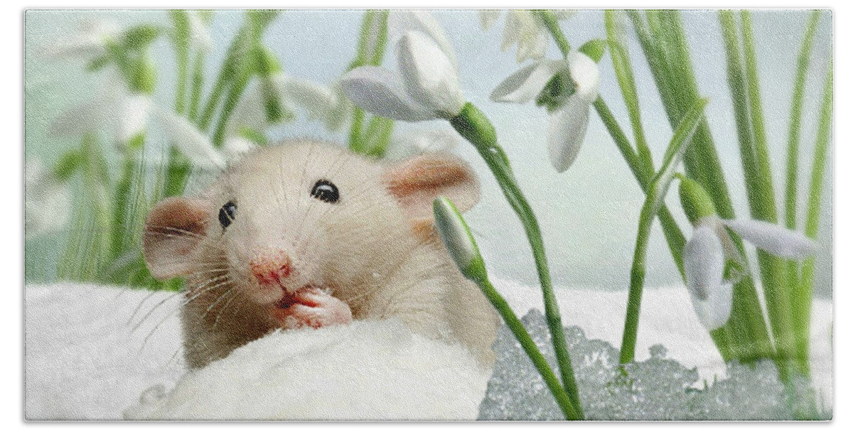 Mouse Hand Towel featuring the mixed media Is it Spring Yet ? by Morag Bates