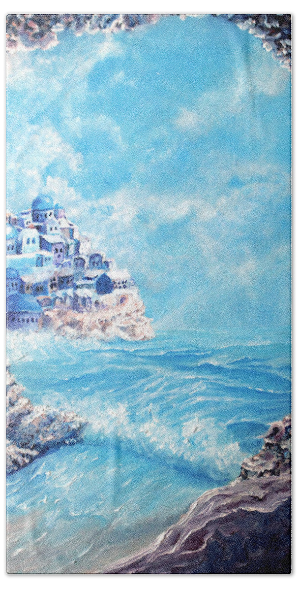 Sea Hand Towel featuring the painting Island by Medea Ioseliani