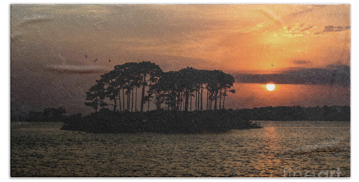 Island Hand Towel featuring the photograph Island Orange Sunset by Beachtown Views