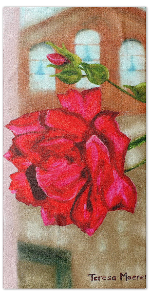 Rose Bath Towel featuring the painting Italian Rose by Teresa Moerer