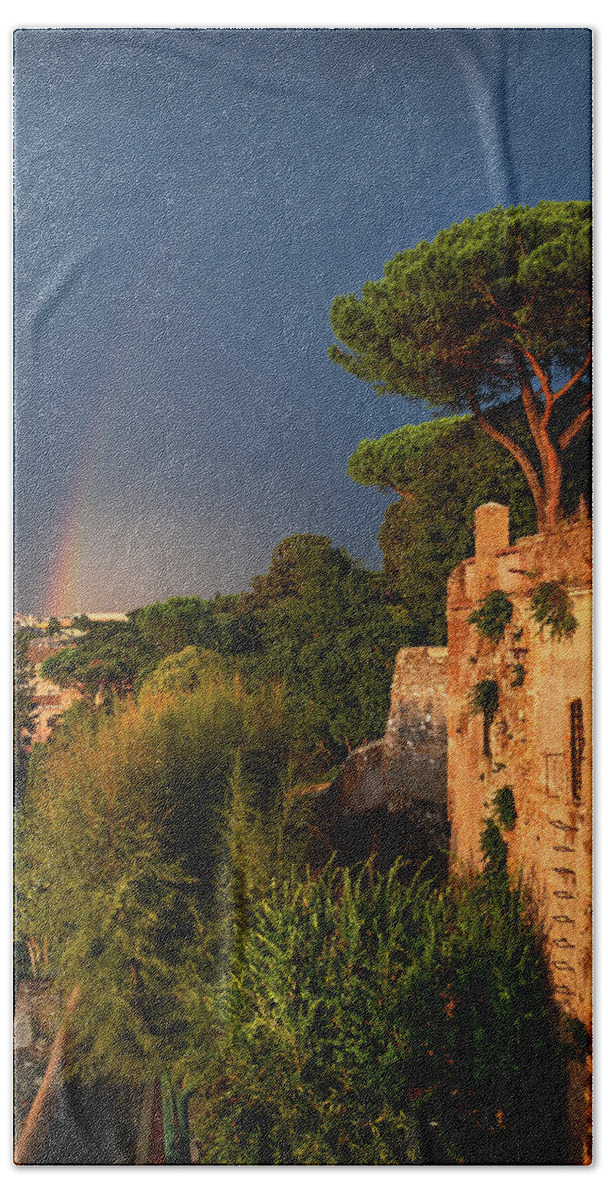  Bath Towel featuring the photograph Italian Vacations - Rome Historic Center - Rainbow by Jenny Rainbow