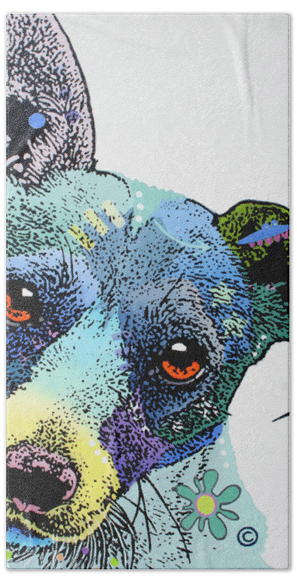 Dog Hand Towel featuring the painting Jack by Hood MA Central St Martins London