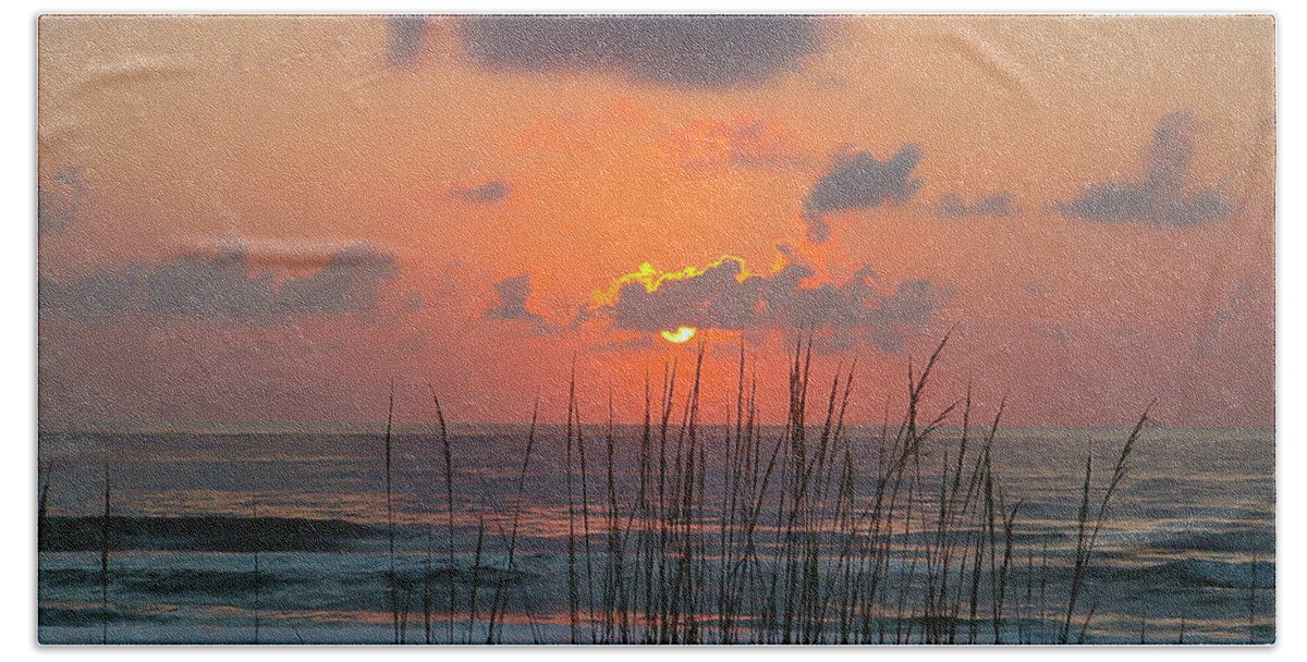 Reid Callaway Jacksonville Beach Sea Oats Sunrise Hand Towel featuring the photograph Jacksonville Beach FL Jacksonville Beach Sea Oats Sunrise Atlantic Ocean Seascape Art by Reid Callaway