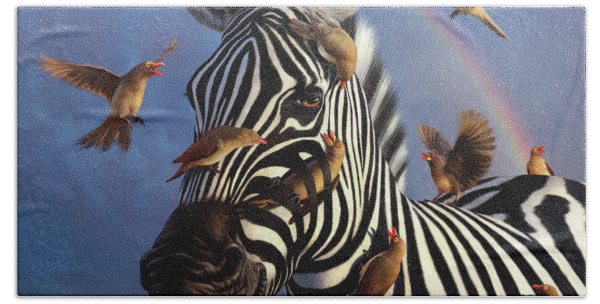Zebra Hand Towel featuring the digital art Jailbird, A Closer Look by Jerry LoFaro