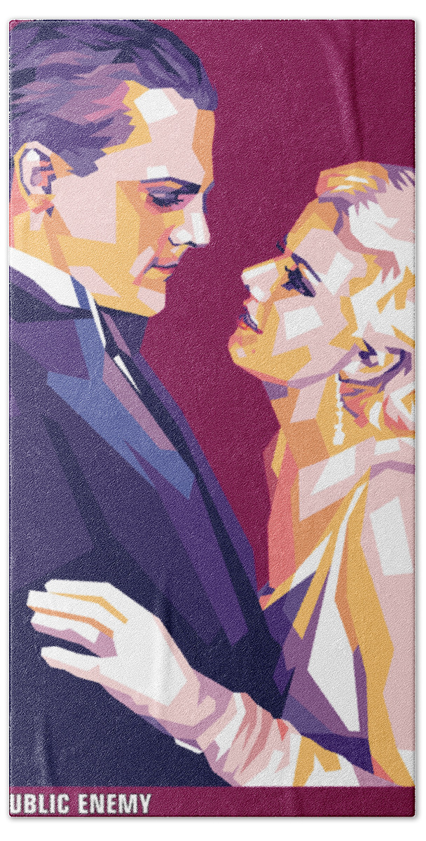James Hand Towel featuring the digital art James Cagney and Jean Harlow by Stars on Art