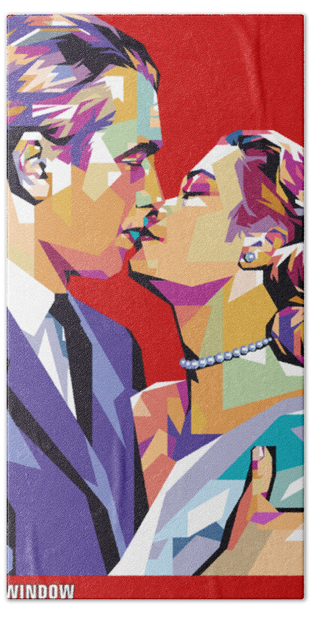 James Stewart Hand Towel featuring the digital art James Stewart and Grace Kelly by Movie World Posters