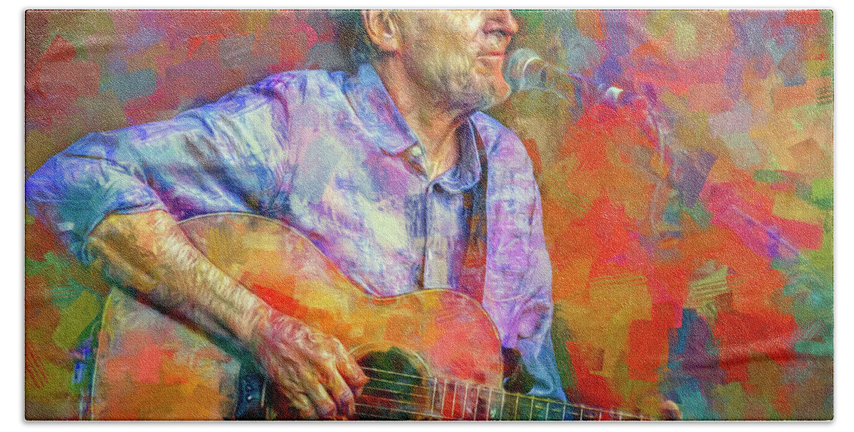 James Taylor Hand Towel featuring the mixed media James Taylor by Mal Bray