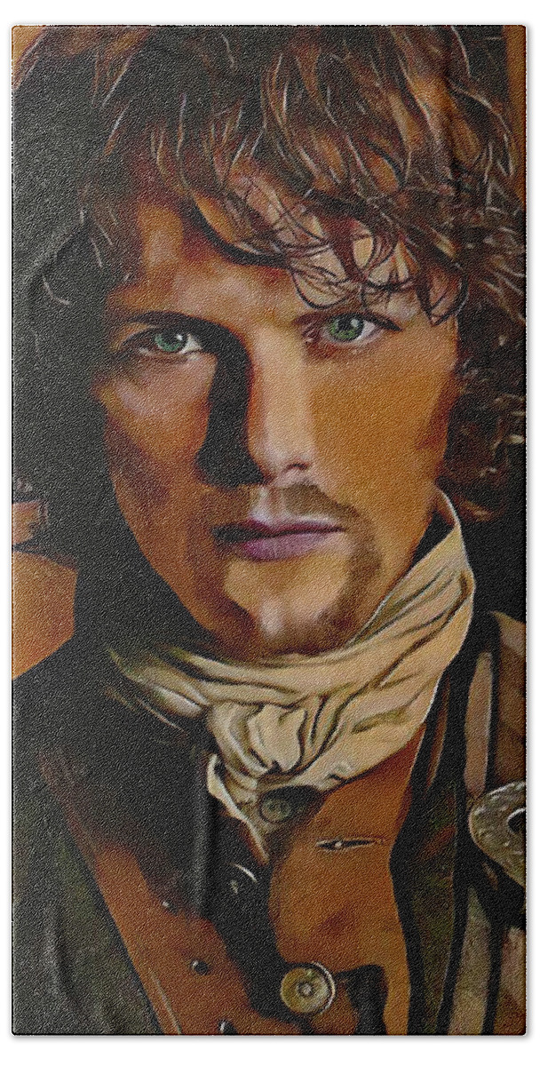 Jamie Fraser Bath Towel featuring the mixed media Jamie Fraser by Kathy Kelly