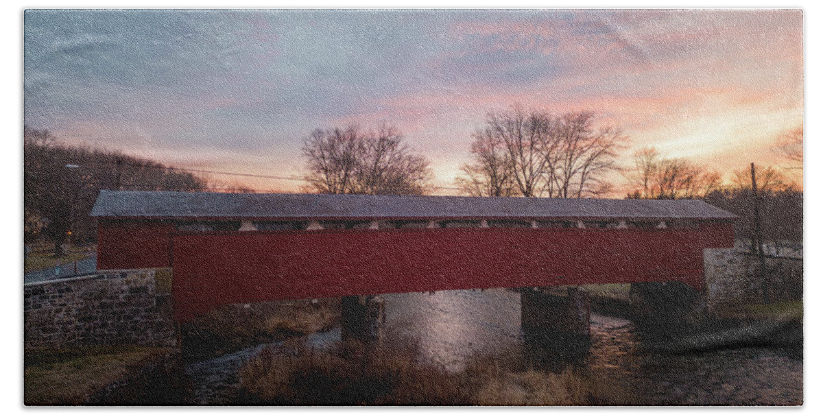 South Whitehall Township Bath Towel featuring the photograph January Sunrise at Covered Bridge Park by Jason Fink