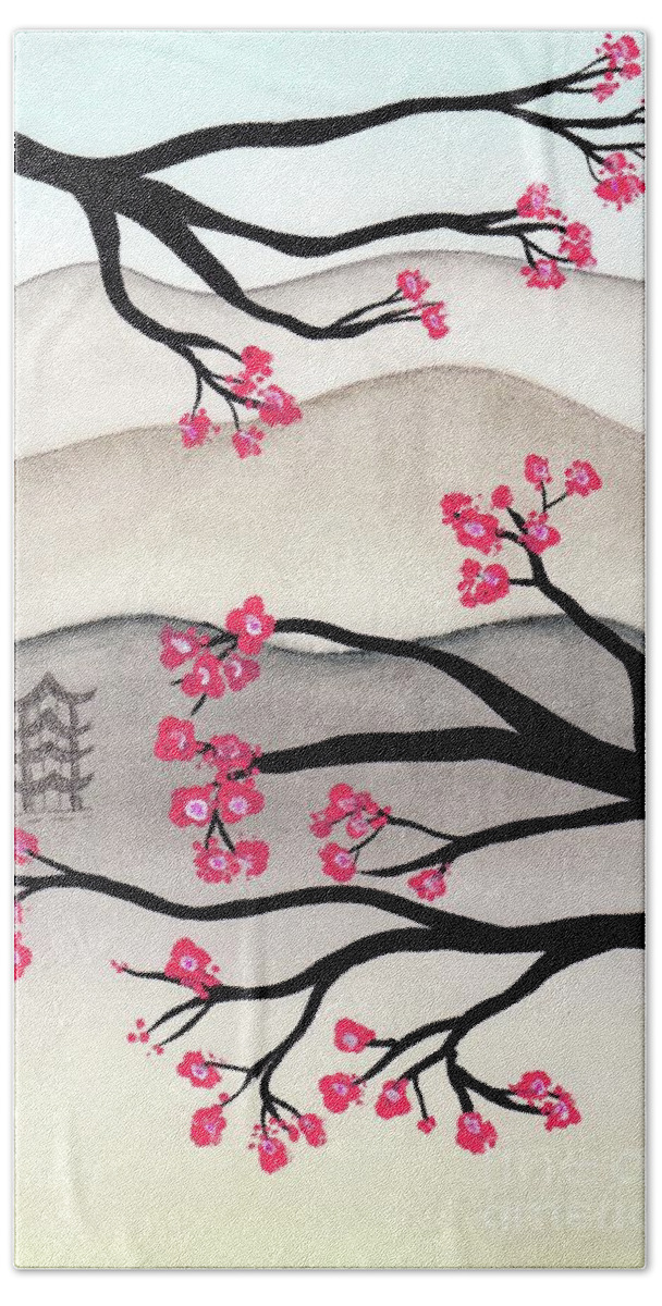 Japan Bath Towel featuring the painting Japanese Cherry Blossoms by Donna Mibus